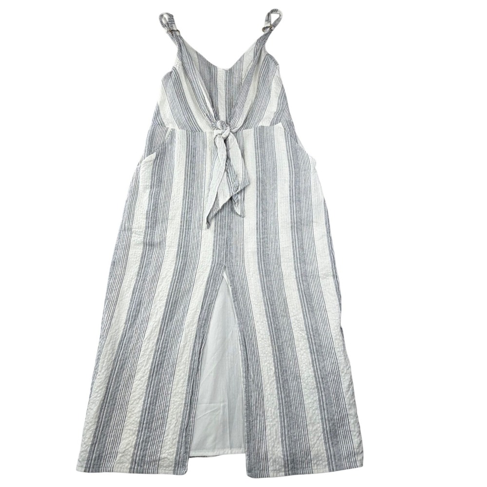 Bishop + Young Striped Cotton Jumpsuit Tie Front Wide‎ Leg Ivory Black M